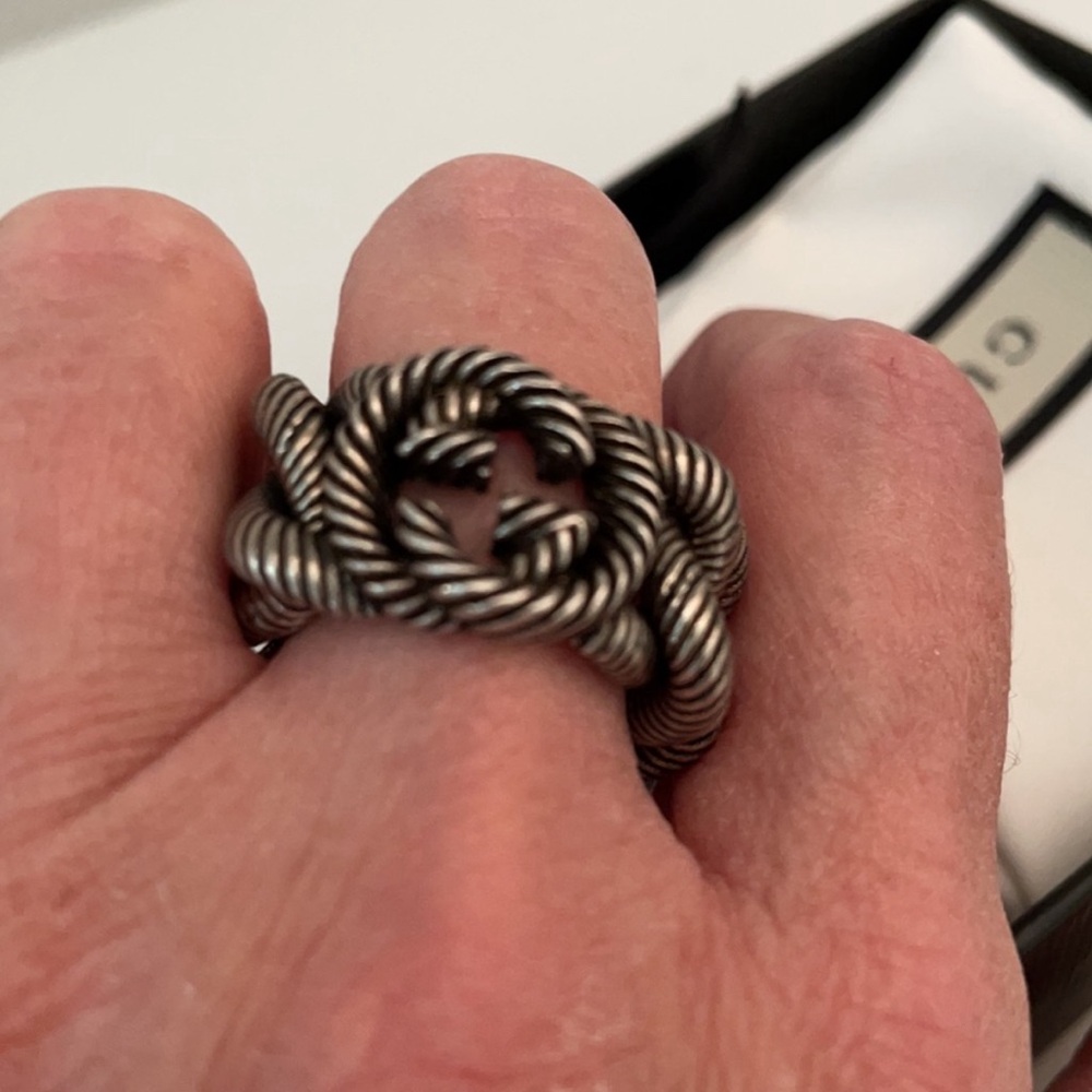 GUCCI UNISEX INTERLOCKING G GOURMETTE STERLING SILVER RING AUTHENTIC πππ - Picture 13 of 15